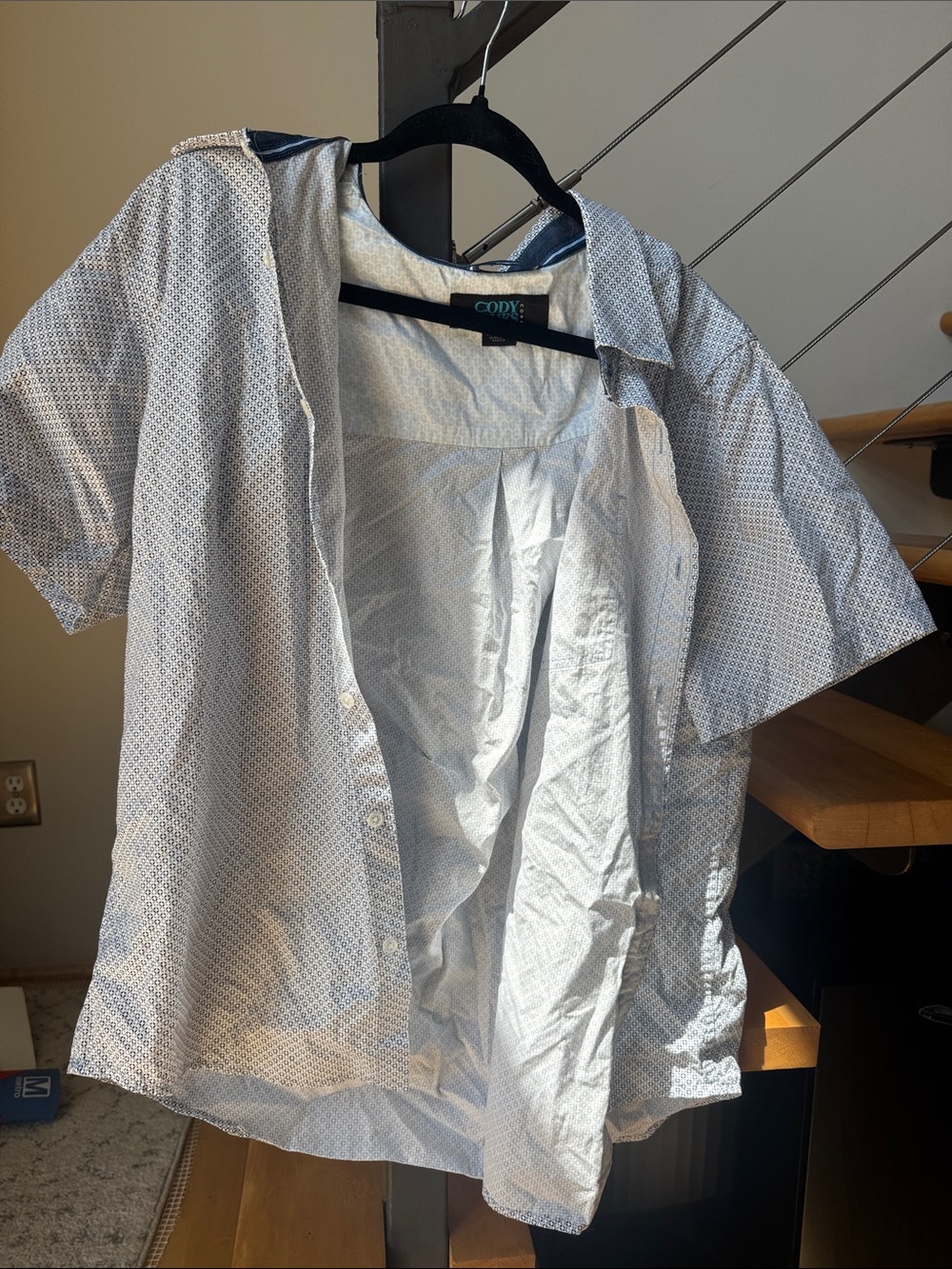Cody Short Sleeve Button-Up Shirt in Light Blue Geo Print